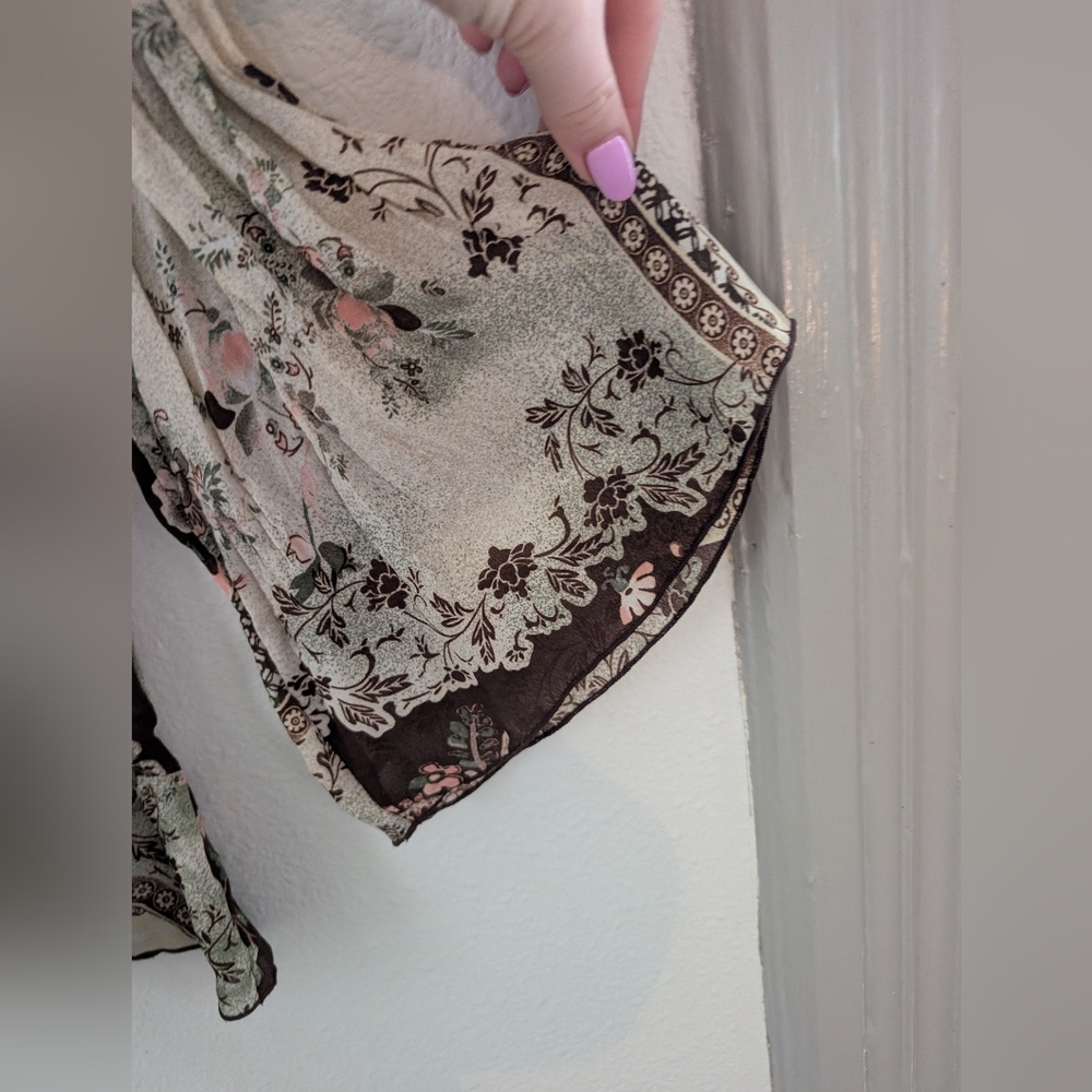 dressbarn Brown & Sage Floral Patchwork Lace-Trim Blouse Fairy Top Very Y2K - Picture 5 of 7